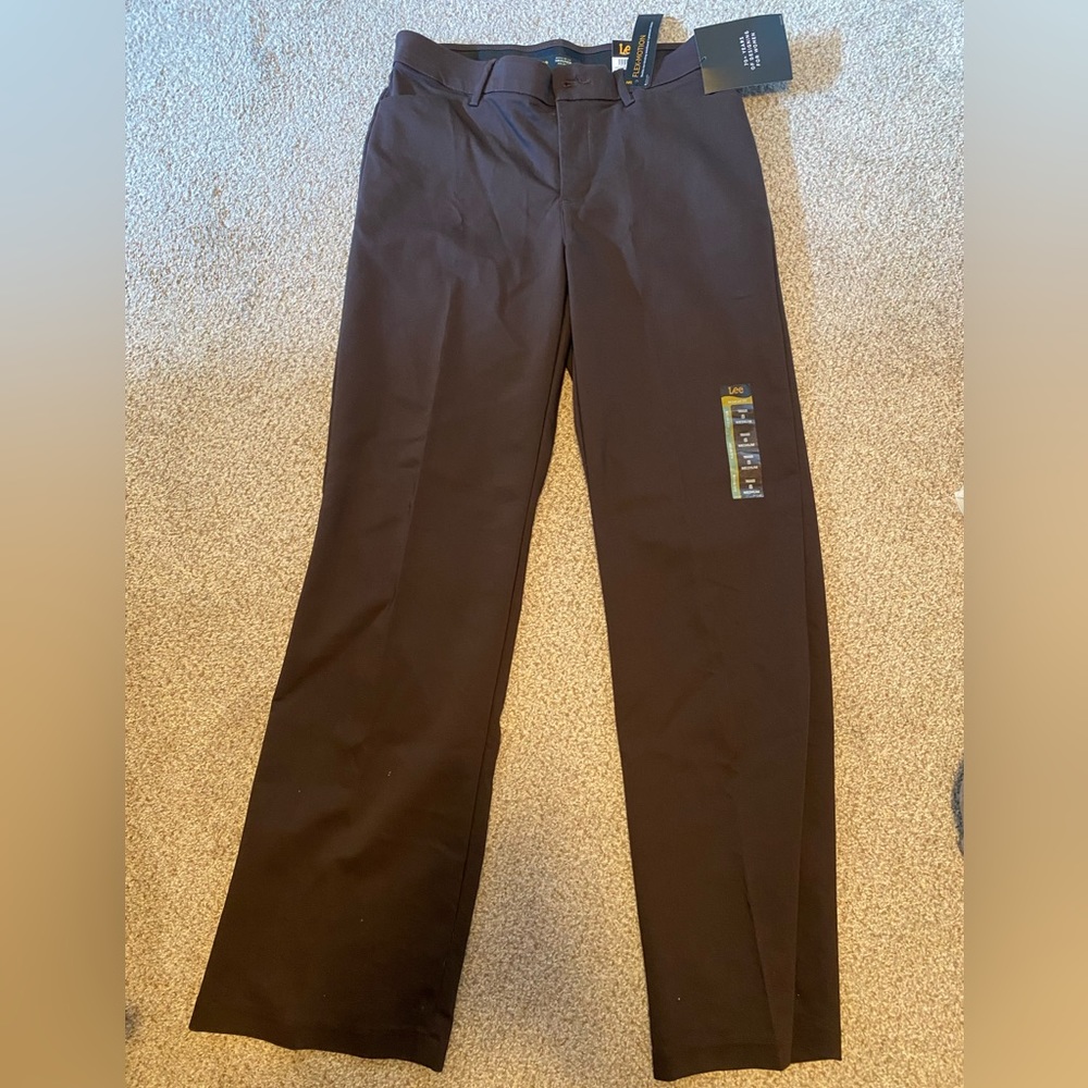 Brown mid-rise trouser pants.